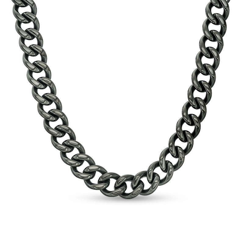 Main Image 1 of Men's 11.0mm Curb Chain Necklace in Stainless Steel with Black IP - 24"