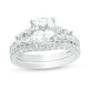 Thumbnail Image 1 of 7.0mm Cushion-Cut Lab-Created White Sapphire Bridal Set in Sterling Silver