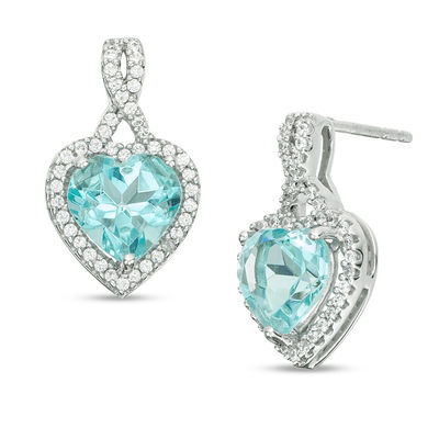 2.5 cttw Heart Shape Simulated Aquamarine Stud Earrings in 14k Gold Over Sterling Silver 