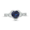 7.0mm Heart-Shaped Lab-Created Blue Sapphire and 1/5 CT. T.W. Diamond Frame Crossover Ring in 10K White Gold