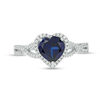 Thumbnail Image 4 of 7.0mm Heart-Shaped Lab-Created Blue Sapphire and 1/5 CT. T.W. Diamond Frame Crossover Ring in 10K White Gold
