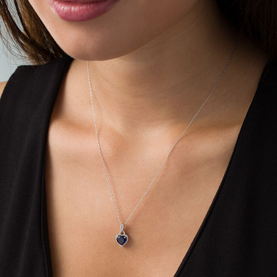 7.0mm Heart-Shaped Lab-Created Blue Sapphire and 1/6 CT. T.w. Diamond Frame Twist Pendant in 10K White Gold