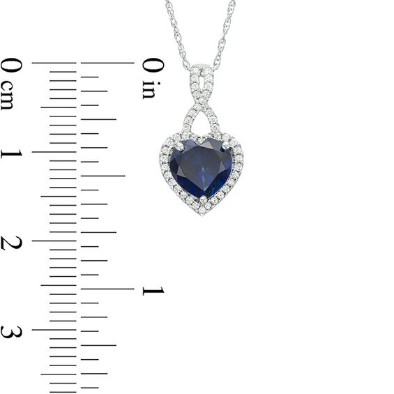 7.0mm Heart-Shaped Lab-Created Blue Sapphire and 1/6 CT. T.w. Diamond Frame Twist Pendant in 10K White Gold
