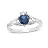 Thumbnail Image 1 of 6.0mm Heart-Shaped Lab-Created Blue Sapphire and Diamond Accent Claddagh Ring in Sterling Silver