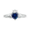 Thumbnail Image 4 of 6.0mm Heart-Shaped Lab-Created Blue Sapphire and Diamond Accent Claddagh Ring in Sterling Silver