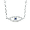 Thumbnail Image 1 of Lab-Created Blue Sapphire and 1/15 CT. T.W. Diamond Evil Eye Necklace in Sterling Silver