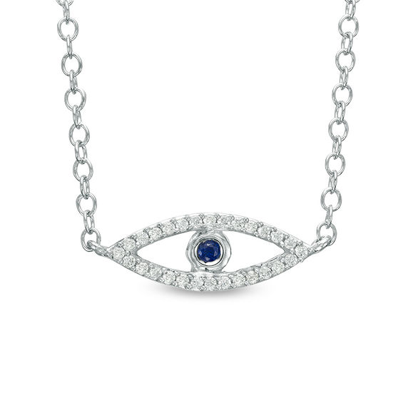 Lab-Created Blue Sapphire and 1/15 CT. T.w. Diamond Evil Eye Necklace in Sterling Silver