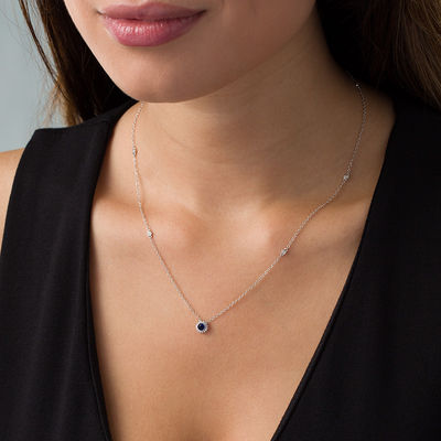 4.0mm Lab-Created Blue Sapphire and 1/15 CT. T.W. Diamond