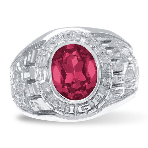 Men's Oval Birthstone High School Class Ring by ArtCarved (1 Stone)
