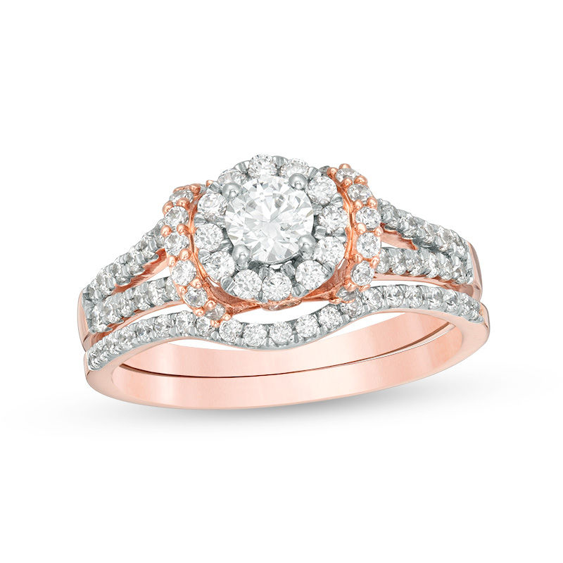 Main Image 1 of 7/8 CT. T.W. Diamond Frame Collar Bridal Set in 10K Rose Gold