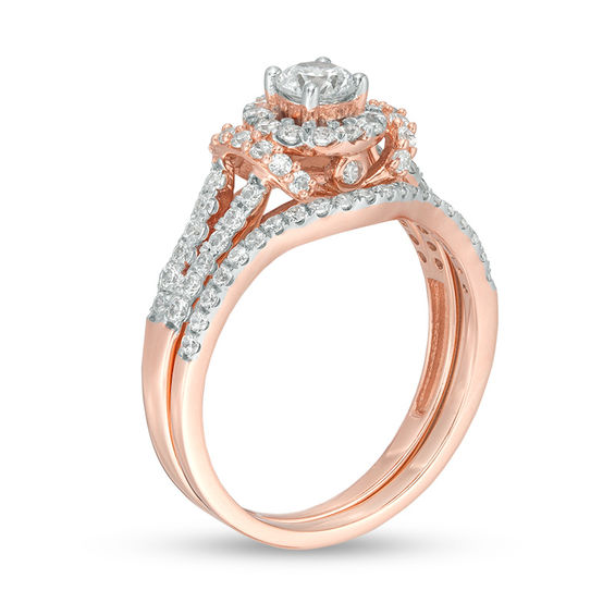 7/8 CT. T.w. Diamond Frame Collar Bridal Set in 10K Rose Gold