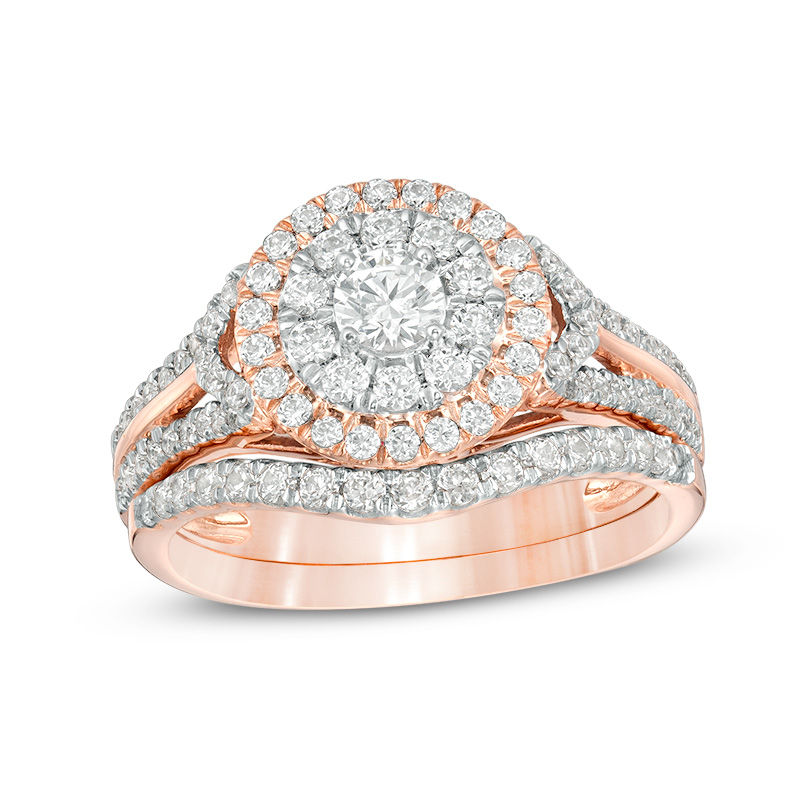 Main Image 1 of 1 CT. T.W. Diamond Double Frame Collar Bridal Set in 10K Rose Gold