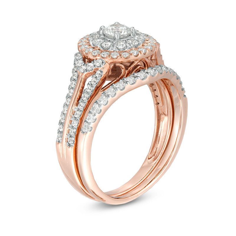 1 CT. T.W. Diamond Double Frame Collar Bridal Set in 10K Rose Gold | Zales