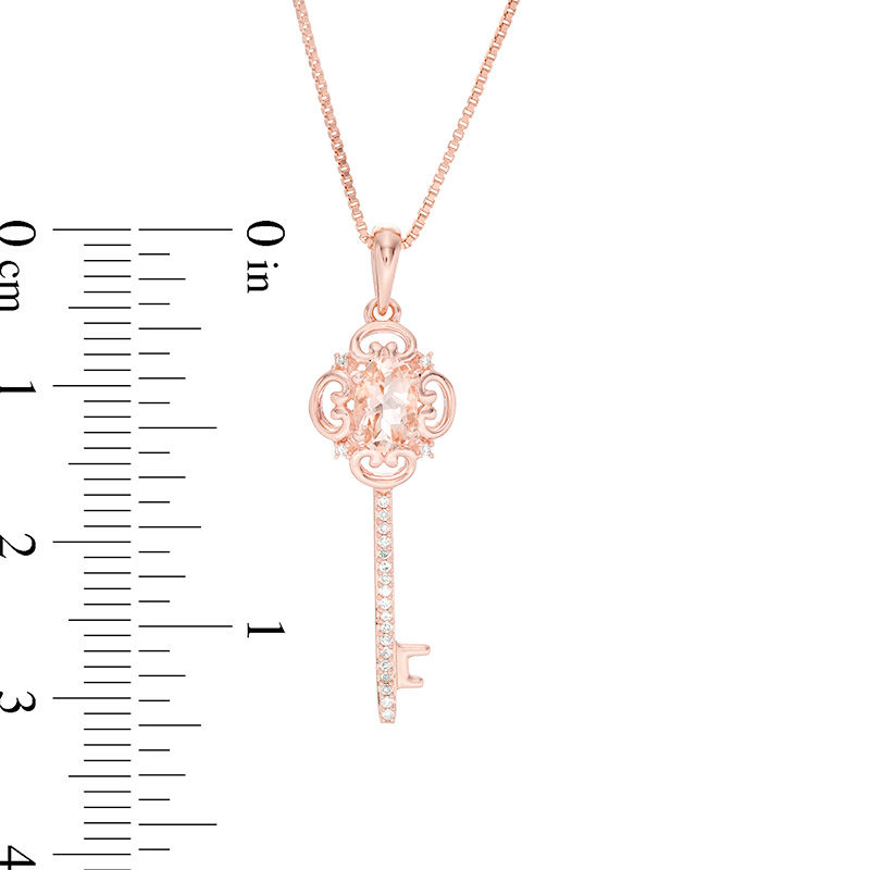 Oval Morganite and Diamond Accent Ornate Key Pendant in Sterling Silver with 14K Rose Gold Plate