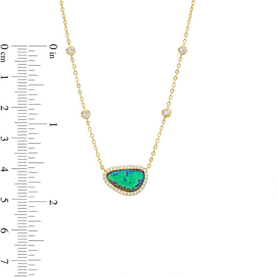 Abstract Pear-Shaped Lab-Created Blue Opal and White Sapphire Frame Necklace in Sterling Silver with 18K Gold Plate