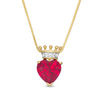 Thumbnail Image 1 of 10.0mm Lab-Created Ruby and White Sapphire Heart with Crown Pendant in Sterling Silver with 14K Gold Plate