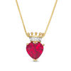 Thumbnail Image 0 of 10.0mm Lab-Created Ruby and White Sapphire Heart with Crown Pendant in Sterling Silver with 14K Gold Plate