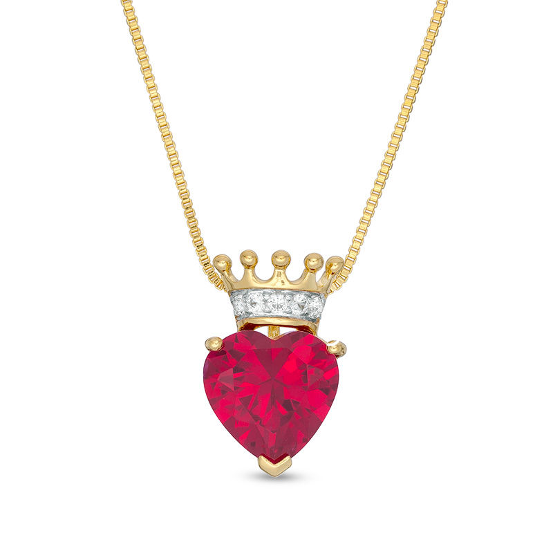 10.0mm Lab-Created Ruby and White Sapphire Heart with Crown Pendant in Sterling Silver with 14K Gold Plate