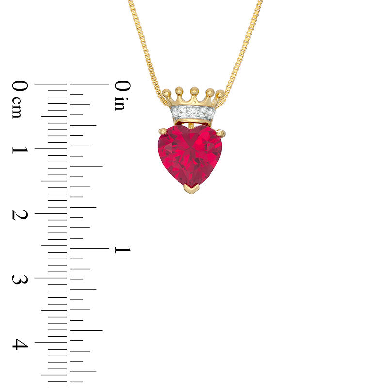 10.0mm Lab-Created Ruby and White Sapphire Heart with Crown Pendant in Sterling Silver with 14K Gold Plate