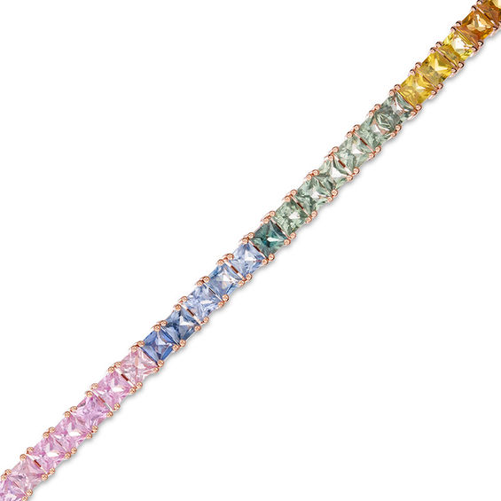 Princess-Cut Lab-Created Multi-Color Sapphire Tennis Bracelet in Sterling Silver with 14K Rose Gold Plate