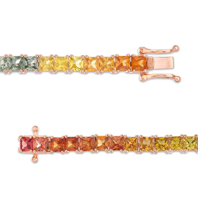 Princess-Cut Lab-Created Multi-Color Sapphire Tennis Bracelet in Sterling Silver with 14K Rose Gold Plate