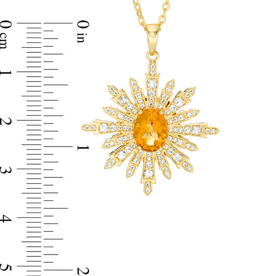 Oval Citrine and White Topaz Sun Pendant in Sterling Silver with 14K Gold Plate