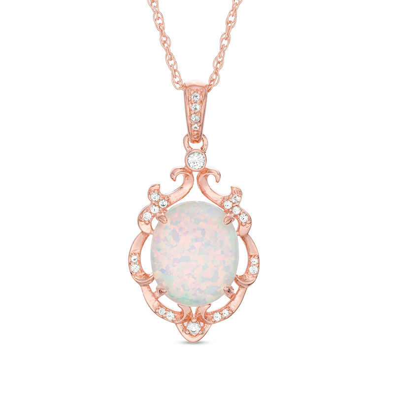 Oval Lab-Created Opal and White Sapphire Ornate Scroll Frame Drop ...