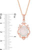 Thumbnail Image 2 of Oval Lab-Created Opal and White Sapphire Ornate Scroll Frame Drop Pendant in Sterling Silver with 14K Rose Gold Plate