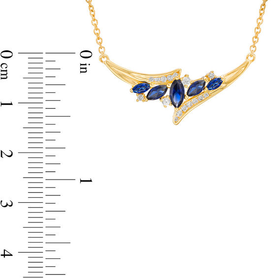 Marquise Lab-Created Blue and White Sapphire Five Stone Bypass Necklace in Sterling Silver with 14K Gold Plate - 17" Marquise Lab-Created Blue and White Sapphire Five Stone Bypass Necklace in Sterling Silver with 14K Gold Plate - 17"