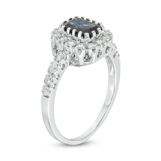 Emerald-Cut Blue Sapphire and 1/2 CT. T.w. Diamond Frame Engagement Ring in 14K White Gold