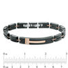Thumbnail Image 2 of Men's 1/20 CT. T.W. Diamond Carbon fiber Link ID Bracelet in Stainless Steel and Black and Rose IP - 8.25"