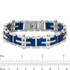 Thumbnail Image 2 of Men's 10.0mm Triple Row Link Chain Bracelet in Stainless Steel and Blue IP - 8.5"