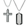 Thumbnail Image 1 of Men's Diamond Accent Dog Tag and Cross Pendant Set in Stainless Steel and Black IP - 20" and 24"