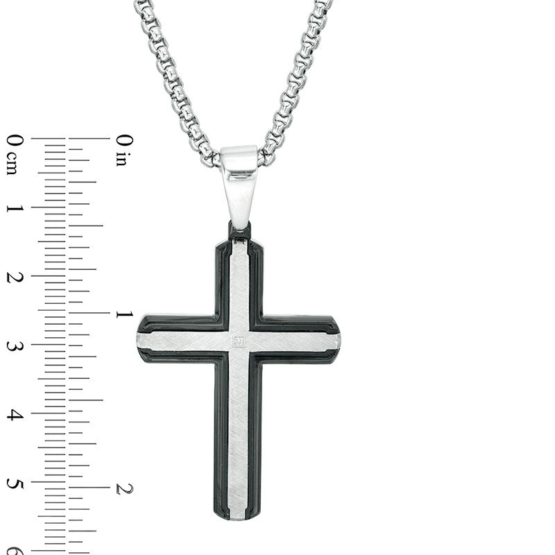 Main Image 3 of Men's Diamond Accent Dog Tag and Cross Pendant Set in Stainless Steel and Black IP - 20" and 24"