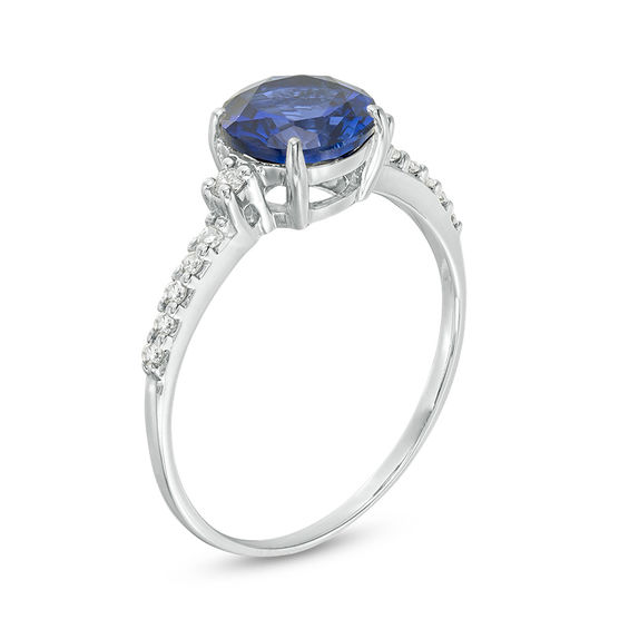7.0mm Lab-Created Blue Sapphire and 1/8 CT. T.w. Diamond Engagement Ring in 10K White Gold