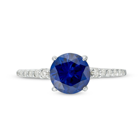 7.0mm Lab-Created Blue Sapphire and 1/8 CT. T.w. Diamond Engagement Ring in 10K White Gold