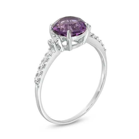 7.0mm Amethyst and 1/8 CT. T.w. Diamond Engagement Ring in 10K White Gold