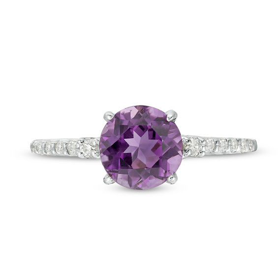 7.0mm Amethyst and 1/8 CT. T.w. Diamond Engagement Ring in 10K White Gold