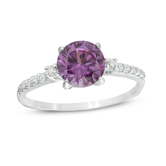 7.0mm Lab-Created Alexandrite and 1/8 CT. T.W. Diamond Engagement Ring ...