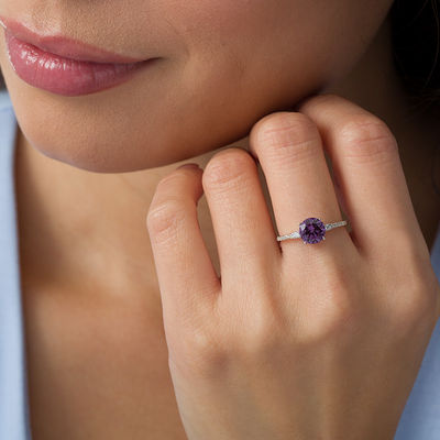 7.0mm Lab Created Alexandrite and 1 8 CT. T.W. Diamond Engagement