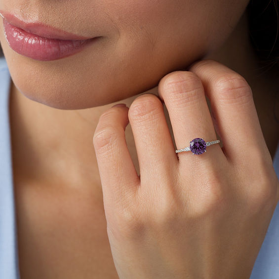 7.0mm Lab-Created Alexandrite and 1/8 CT. T.w. Diamond Engagement Ring in 10K White Gold