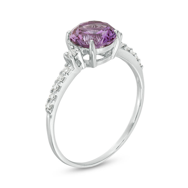 7.0mm Lab-Created Alexandrite and 1/8 CT. T.W. Diamond Engagement Ring in 10K White Gold