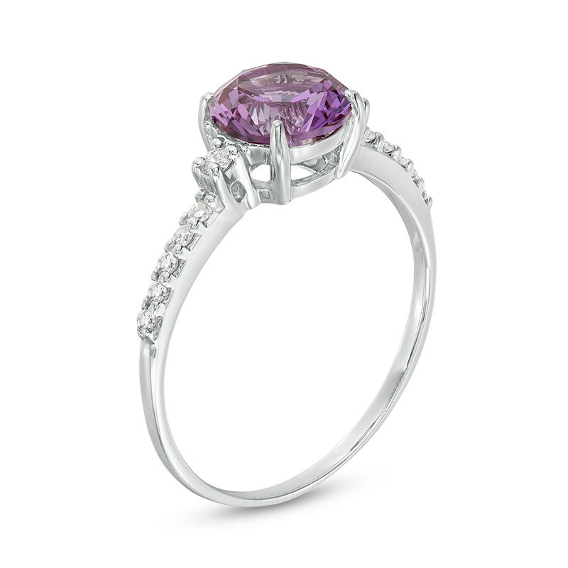 Main Image 3 of 7.0mm Lab-Created Alexandrite and 1/8 CT. T.W. Diamond Engagement Ring in 10K White Gold