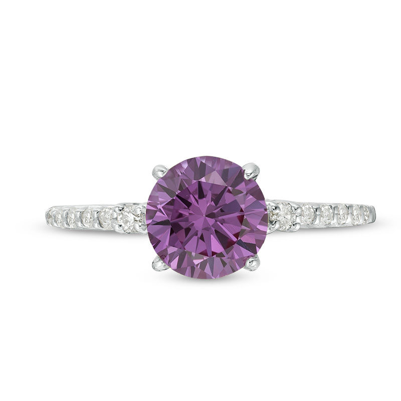 7.0mm Lab-Created Alexandrite and 1/8 CT. T.W. Diamond Engagement Ring in 10K White Gold