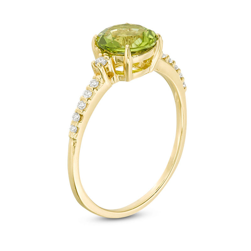 7.0mm Peridot and 1/8 CT. T.W. Diamond Engagement Ring in 10K Gold | Zales