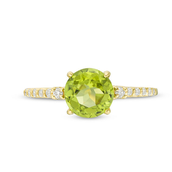 7.0mm Peridot and 1/8 CT. T.w. Diamond Engagement Ring in 10K Gold