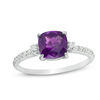 Thumbnail Image 1 of 7.0mm Cushion-Shaped Amethyst and 1/8 CT. T.W. Diamond Engagement Ring in 10K White Gold