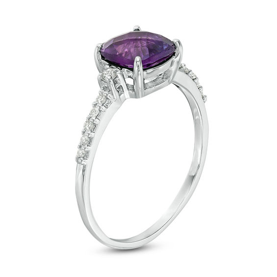 7.0mm Cushion-Shaped Amethyst and 1/8 CT. T.w. Diamond Engagement Ring in 10K White Gold