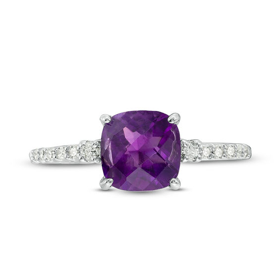 7.0mm Cushion-Shaped Amethyst and 1/8 CT. T.w. Diamond Engagement Ring in 10K White Gold