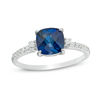 Thumbnail Image 0 of 7.0mm Cushion-Cut Lab-Created Blue Sapphire and 1/8 CT. T.W. Diamond Engagement Ring in 10K White Gold